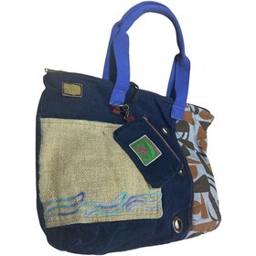 Resim Vintage Salaş Çok Renkli Orta Boy Günlük Seyahat Gezi Omuz Çantası 36cmx34cm Lacivert 