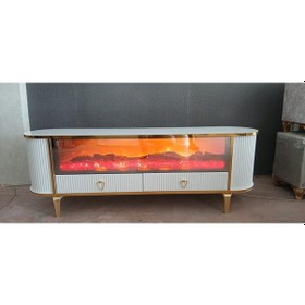 Resim Bluetoothlu Şömineli Tv Ünitesi 170x65x38 Ahşap - Beyaz 
