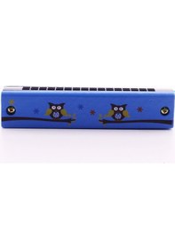 Resim 1 Adet Ahşap Mızıka 16 Delikli Çift Sıralı Mavi Desenli Çocuk Mız 