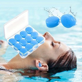 Resim 12 Adet Yeniden Kullanılabilir Silikon Kulak Tıkacı Yüzme & Uyku İçin - Su Geçirmez, Yumuşak Uyum, Mavi - & Su Aktiviteleri, Rahat Tasarım, Uyku İçin Kulak Tıkacı 
