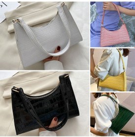 Resim Moda Kadın Omuz Çantası Timsah Desen Pu Deri Debriyaj Yeşil Yeşil 