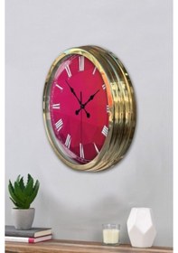 Resim Altın Gold Rengi Metal Çerçeveli Salon Ofis Duvar Saati 40 Cm (531933844) 