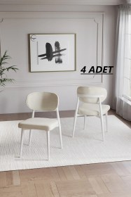 Resim Bohem Polo Mutfak Sandalyesi 4 Adet Beyaz Krem 