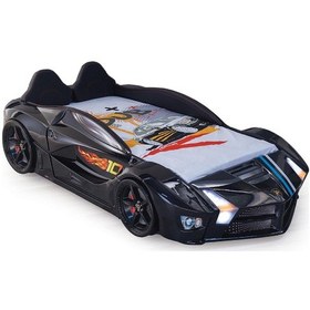 Resim Kaju Carbed Arabalı Yatak Çocuk Karyolası Kumandalı Işık Ve Ses Sistemli Luxury Full Siyah 