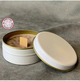 Resim Uretti - Ayşe 7362 - El Yapımı Kahve Kokulu Metal Kutuda Mum - 3 X 7 Cm Kahve - Beyaz 