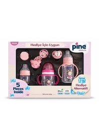 Resim Pine Natura Bebek Biberon Seti 5 Parça - Pembe 