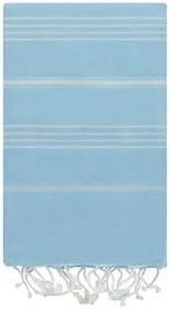 Resim GRVTANIUM Açık Mavi%100 Pamuk 180x100cm Peştemal Püsküllü Banyo,Plaj,Hamam Havlusu Kese Hediyeli M2 