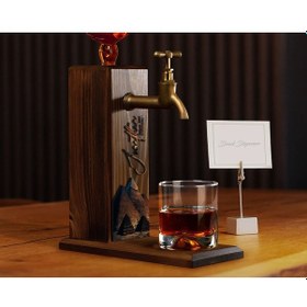 Resim Bk Gift Kişiye Özel Kabartma İsimli Tarihli Landscape Tasarımlı Musluklu Ceviz Ahşap Şarap Standı-9, Viski Çeşmesi, Babaya Hediye, İçecek Dispenseri B 