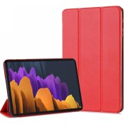 Resim Samsung Galaxy Tab S7 Fe Lte T737 Kılıf Slim Translucent Back Smart Cover Kırmızı Microsonic