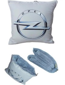 Resim Caisya Butik Opel Baskılı Battaniyeli Yastık Opsiyonel Kırlent 