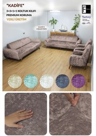 Resim Parlak Kadife 3 3 1 1 Koyu Kahve Lastikli Kanepe Örtüsü Lastikli Koltuk Örtüsü Koltuk Kılıfı Koyu-kahve 