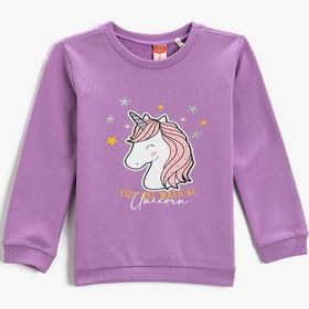 Resim Kız Bebek Unicorn Baskılı Sweatshirt Bisiklet Yaka Pamuklu 