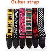 Resim Dayanıklı Suni Deri Gitar Kayışı - Keskin Kafatası & Alev Tasarımı, Ekose Desenli, Polis Temalı, Geometrik ve Kabile Baskılı - Akustik/Elektrik/Bas Gitarlar için Evrensel Uyum - Pembe, Sarı, Siyah 