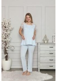 Resim Limissi 2208 Mavi Hamile Lohusa Dantelli Pijama Tk 
