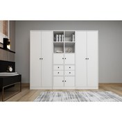 Resim 4 Kapili Askilikli Rafli Çekmeceli Giysi Dolabi Gardrop Beyaz 200 Cm G-yd-1063-ç 