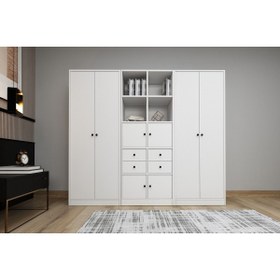 Resim 4 Kapili Askilikli Rafli Çekmeceli Giysi Dolabi Gardrop Beyaz 200 Cm G-yd-1063-ç 