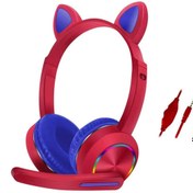 Resim Karler Bass AKZ020 Kafa Üstü Işıklı Kedi Kulaklık - Kırmızı ZNGZR 