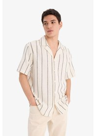 Resim DeFacto Regular Fit Apaş Yaka Yazlık Çizgili Kısa Kollu Gömlek E4944AX25SPER83 