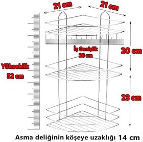 Resim Badem10 Banyo Duş Rafı Şampuanlık Köşelik Oval Krom 3 Katlı Malzemelik Organizer Düzenleyici Mutfak Eşya Rafı 