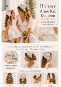 Resim Anne Kız Kombin Bandana El Örgüsü Saç Bandı Bohem Stil Ayarlanabilir 2li Set Beyaz 19218290 