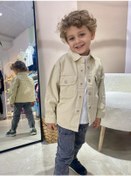 Resim Çocuk Denim Ceket Düğmeli, Rahat Kesim, Bej Bej 