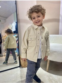 Resim Çocuk Denim Ceket Düğmeli, Rahat Kesim, Bej Bej 