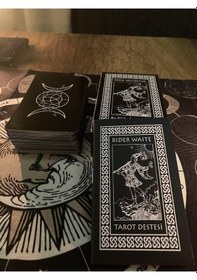 Resim Siyah Beyaz Tarot Destesi - 78 Kart 