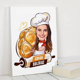 Resim Poğaça Ustası Kadın Karikatürlü Kanvas Tablo 