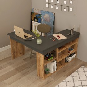 Resim Robin Home Kitaplık Raflı Çalışma Masası Ofis Bilgisayar Masası 