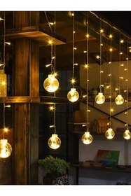 Resim rkmstore Dekoratif Işıklı Saçaklı Top Perde Led Fişli 8 Fonksiyonlu Günışığı 