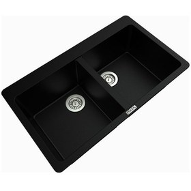 Resim Polex Cristalüx Granit Evye P-N9 Siyah 2 Hazneli Tezgah Altı Ve Tezgah Üstü Mutfak Evyesi 86x50.5 CM 