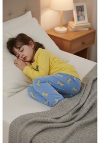 Resim Aden Kids Pamuk Çocuk Uzun Kollu İnce Pijama Takımı - Petrol Mavisi 