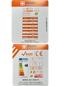 Resim 5 Adet Osaka 14w 100w Beyaz Işık 6500k E27 Duylu Kalın Duy Led Par30 Ampul 
