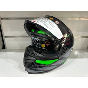 Resim CRN Kask FS-867 Mat Black/grey/green Güneş Vizörlü 