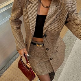 Resim Kadın 2'li Takım Elbise - Uzun Kollu Blazer & Etek, Düğmeli Önü Kapüşonlu, Düz Renk, İlkbahar/Sonbahar Ofis Giyimi, Profesyonel Kıyafet, İş Günlük, |Düğmeli Blazer| Şekilli Etek, Kadın Takım Elbise 