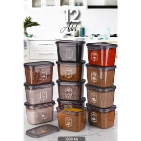 Resim Kitchen Life Etiketli 12 Adet Büyük Boy Rectangle Dikdörtgen Saklama Kabı Seti - 1300 ml Kahvaltılık Saklama Kabı 