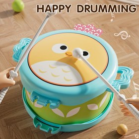 Resim Çocuklar için Karikatür Şekilli Davul Seti, 2 Çubuklu, Eğitici Müzik Duyusal Vurmalı Enstrüman Oyuncak - Bebek ve Küçük Çocuklar İçin 