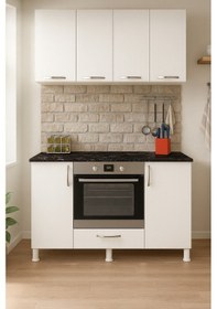 Resim 140lık Üst Dolaplı Ankastre Dolabı, Mutfak Dolabı, Çok Amaçlı Dolap Siyah - Beyaz 