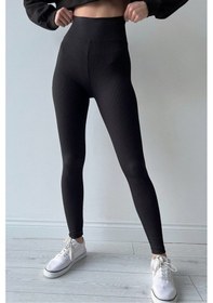 Resim Fitilli Spor Yüksek Bel Tayt SiYAH 