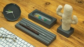 Resim Kayigo Gri Woody Üçlü Ofis Seti- Bej Kaktüs 