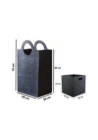 Resim Kirli Çamaşır Sepeti / Oyuncak Sepeti 2li Çok Amaçlı Saklama Organizerleri Büyük Boy Koyu Gri 