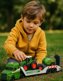 Resim TOYFEST Fendt Traktör Ve Biçerdöver Taşıyıcı Mack Kamyon Seti Römorklu Çiftlik Araçları Oyuncak 