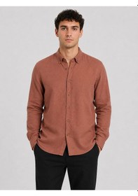 Resim Classics Men Plus Barkod Uzun Kol Slim Fit Erkek Keten Gömlek - 7683 Kiremit 