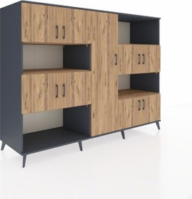 Resim Kronos Dolap 10 Raflı 9 Kapaklı 220x59x163 Antrasit-çam Atlas Çam - Antrasit 