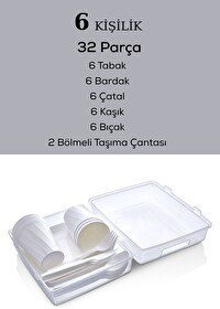 Resim Mithra Life 6 Kişilik Çantalı Beyaz Çatal Bıçak Kaşık ve Tabak Piknik Seti MIT1232 