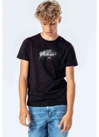 Resim Silhouette Buffalo Baskılı Unisex Çocuk Siyah T-Shirt 