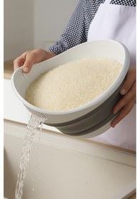 Resim 5'li Akordiyon Süzgeç Seti - Pirinç, Oval, Yuvarlak, Saplı, Kare Süzgeç - Katlanır Süzgeç Seti Beyaz - Gri 
