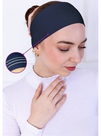 Resim Loggia Kaymayan Silikonlu Bandana Bone Lacivert - Kadın Tesettür Dikişsiz Kaymaz Geçme - Sportif Saç Bandı Lacivert 