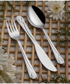 Resim 89 Parça Kaşık Çatal Bıçak Servis Takımı Lale Model Beyaz 