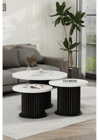 Resim Faymend Nuuny Bohem Modern 3'lü Ahşap Sehpa 'beyaz-siyah' Turkuaz 